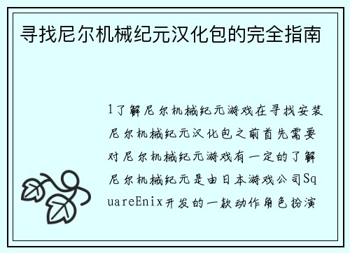 寻找尼尔机械纪元汉化包的完全指南